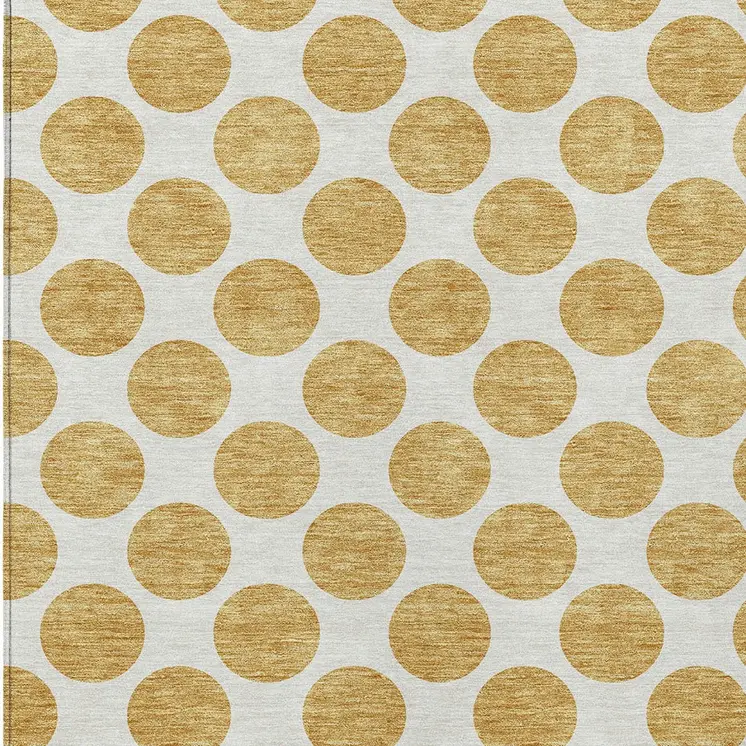 3' X 5' Gold And Ivory Polka Dot Washable Indoor Outdoor Area Rug