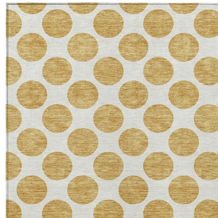 5' X 8' Gold And Ivory Polka Dot Washable Indoor Outdoor Area Rug