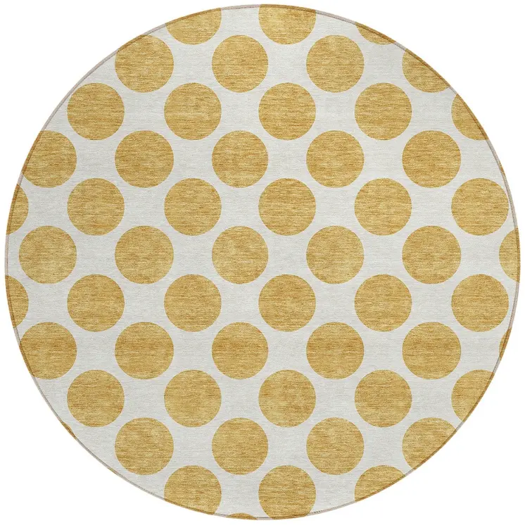 8' Gold And Ivory Round Polka Dot Washable Indoor Outdoor Area Rug