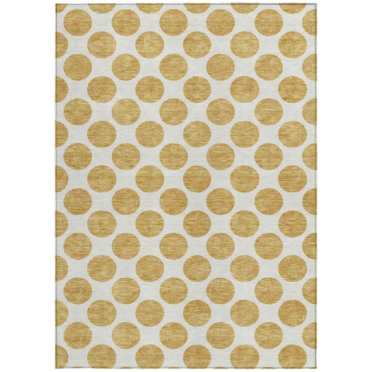 9' X 12' Gold And Ivory Polka Dot Washable Indoor Outdoor Area Rug