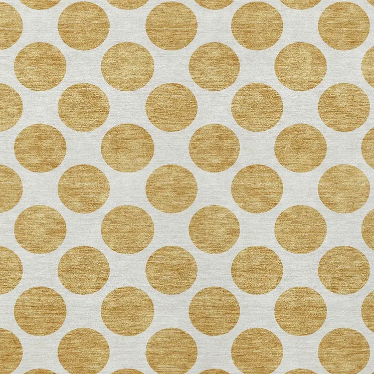 9' X 12' Gold And Ivory Polka Dot Washable Indoor Outdoor Area Rug