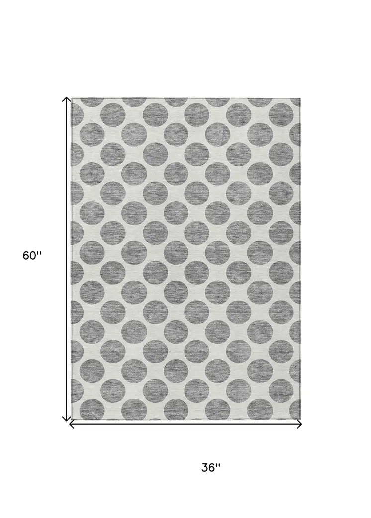 3' X 5' Gray And Ivory Polka Dot Washable Indoor Outdoor Area Rug
