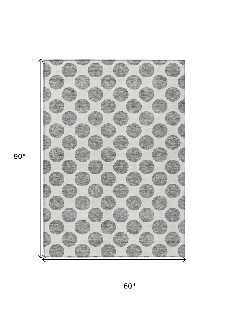 5' X 8' Gray And Ivory Polka Dot Washable Indoor Outdoor Area Rug