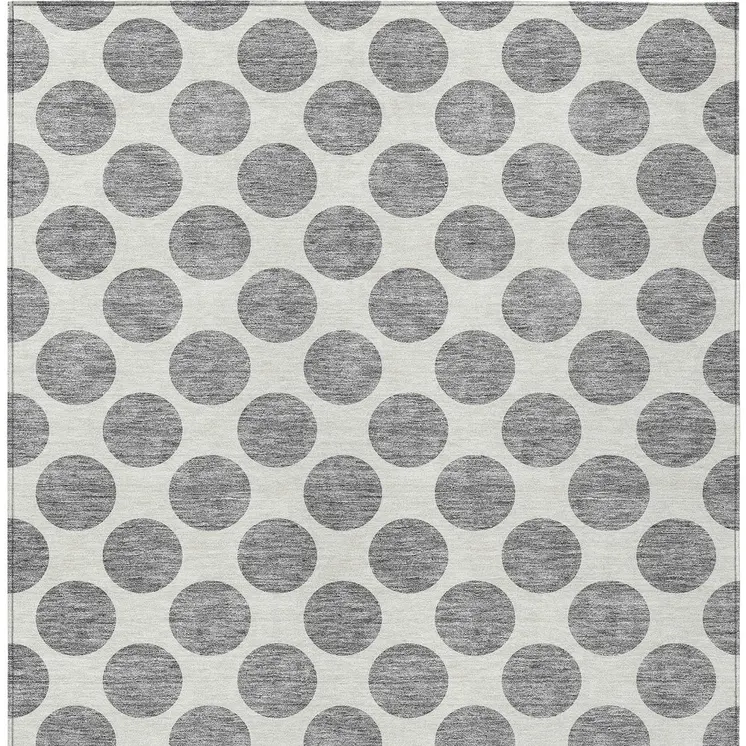 8' X 10' Gray And Ivory Polka Dot Washable Indoor Outdoor Area Rug