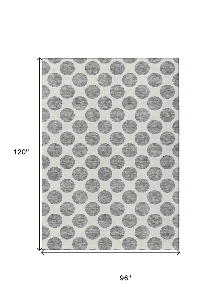 8' X 10' Gray And Ivory Polka Dot Washable Indoor Outdoor Area Rug