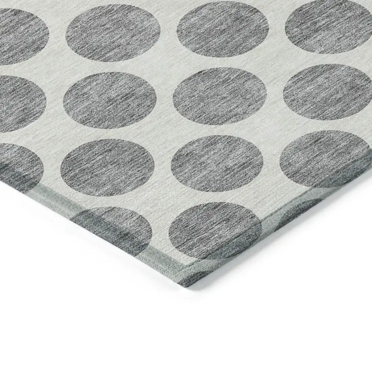 8' X 10' Gray And Ivory Polka Dot Washable Indoor Outdoor Area Rug