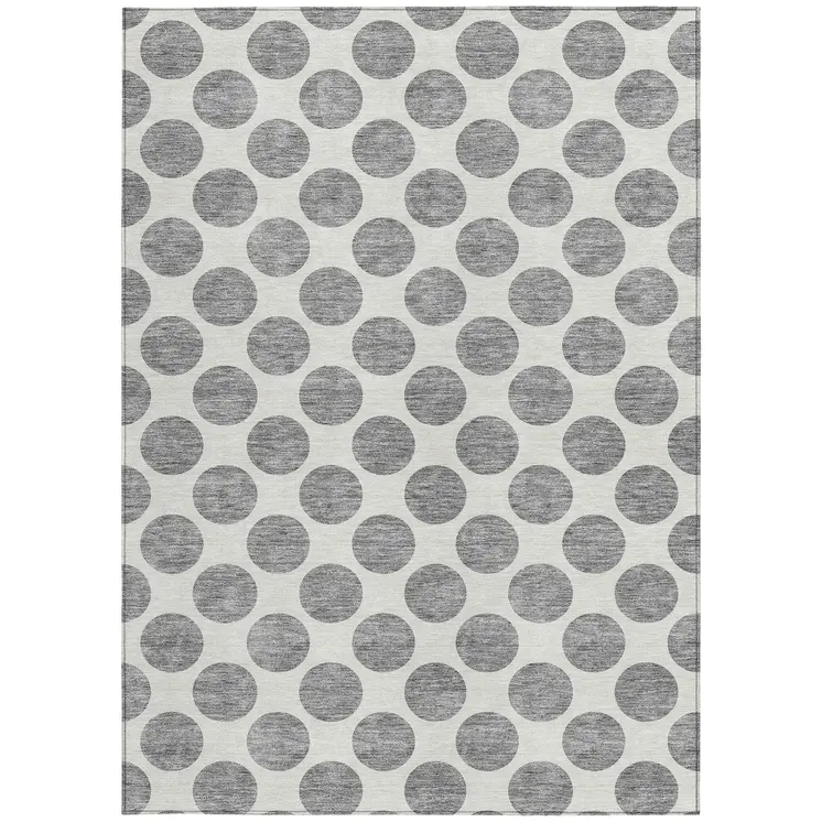 9' X 12' Gray And Ivory Polka Dot Washable Indoor Outdoor Area Rug