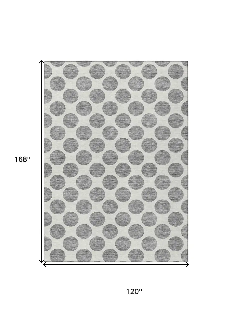 10' X 14' Gray And Ivory Polka Dot Washable Indoor Outdoor Area Rug