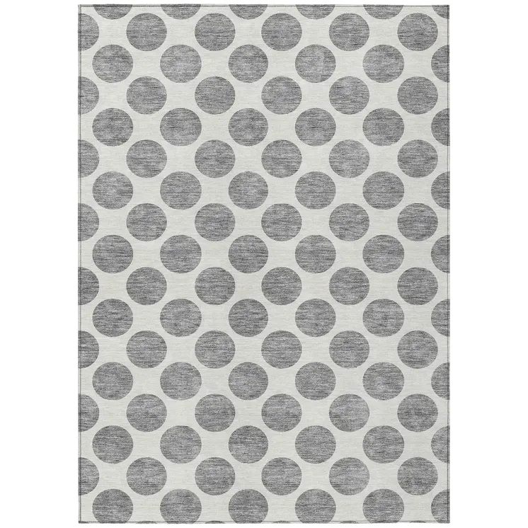 10' X 14' Gray And Ivory Polka Dot Washable Indoor Outdoor Area Rug