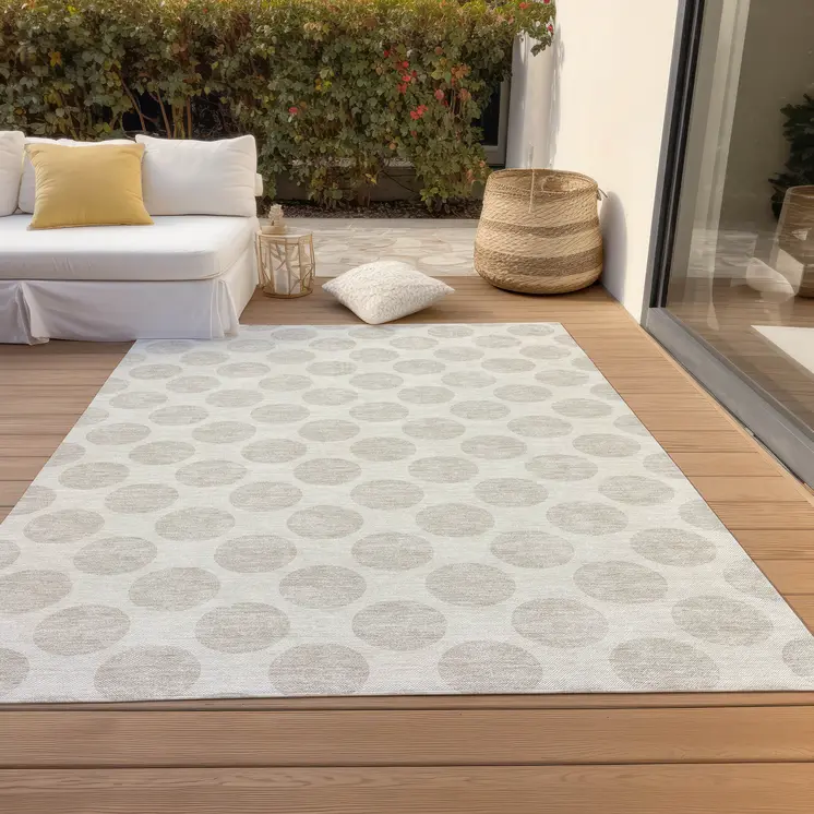 3' X 5' Ivory And Beige Polka Dot Washable Indoor Outdoor Area Rug