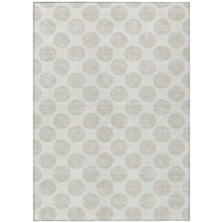 3' X 5' Ivory And Beige Polka Dot Washable Indoor Outdoor Area Rug