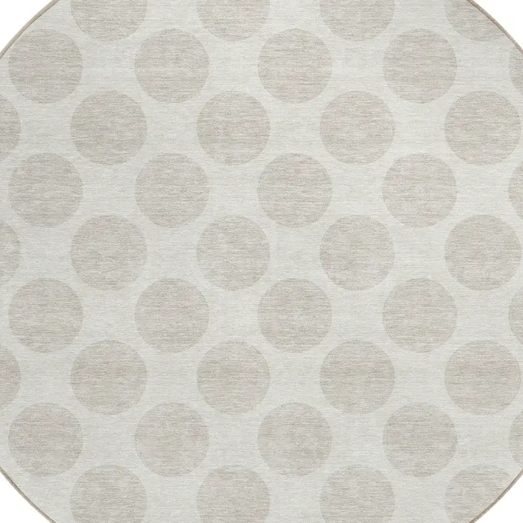 8' Ivory And Beige Round Polka Dot Washable Indoor Outdoor Area Rug