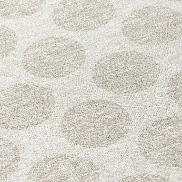 8' Ivory And Beige Round Polka Dot Washable Indoor Outdoor Area Rug