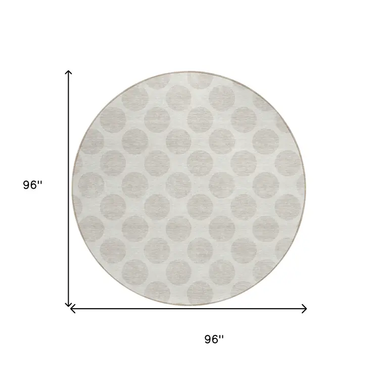 8' Ivory And Beige Round Polka Dot Washable Indoor Outdoor Area Rug