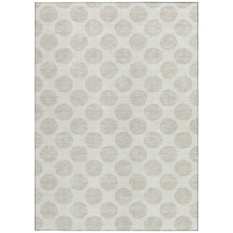 8' X 10' Ivory And Beige Polka Dot Washable Indoor Outdoor Area Rug