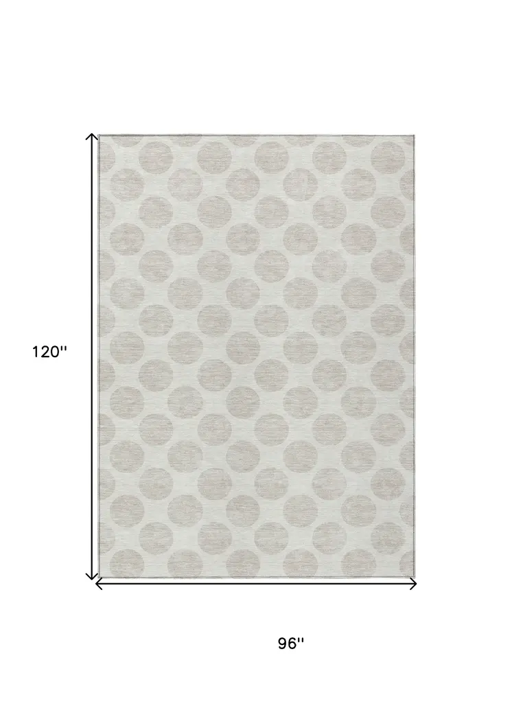 8' X 10' Ivory And Beige Polka Dot Washable Indoor Outdoor Area Rug