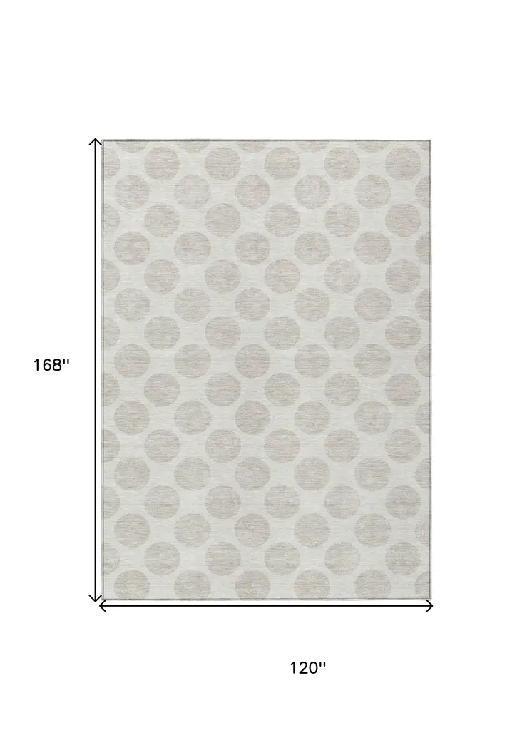 10' X 14' Ivory And Beige Polka Dot Washable Indoor Outdoor Area Rug