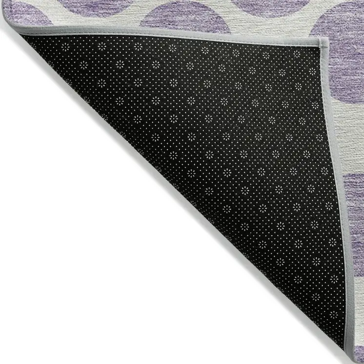 3' X 5' Lavender And Ivory Polka Dot Washable Indoor Outdoor Area Rug