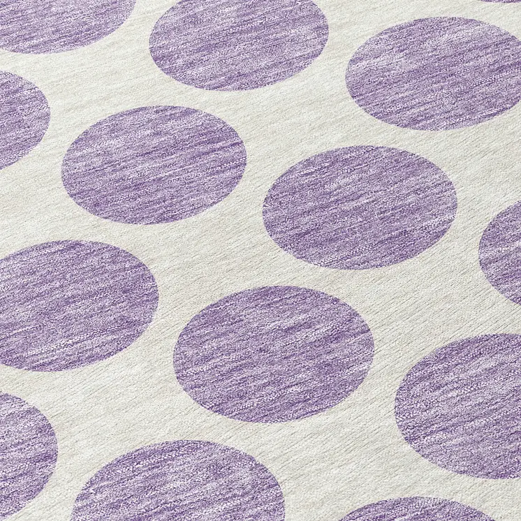 8' Lavender And Ivory Round Polka Dot Washable Indoor Outdoor Area Rug