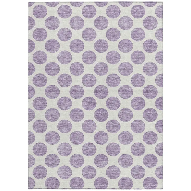 9' X 12' Lavender And Ivory Polka Dot Washable Indoor Outdoor Area Rug