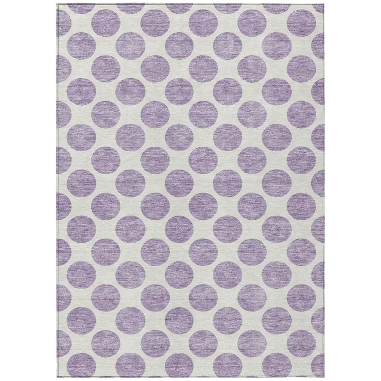 9' X 12' Lavender And Ivory Polka Dot Washable Indoor Outdoor Area Rug