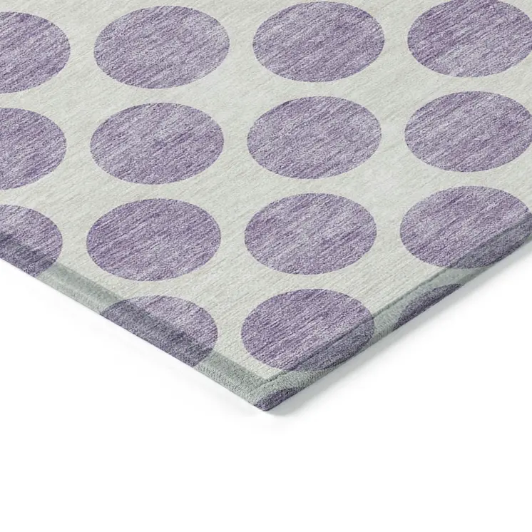 9' X 12' Lavender And Ivory Polka Dot Washable Indoor Outdoor Area Rug