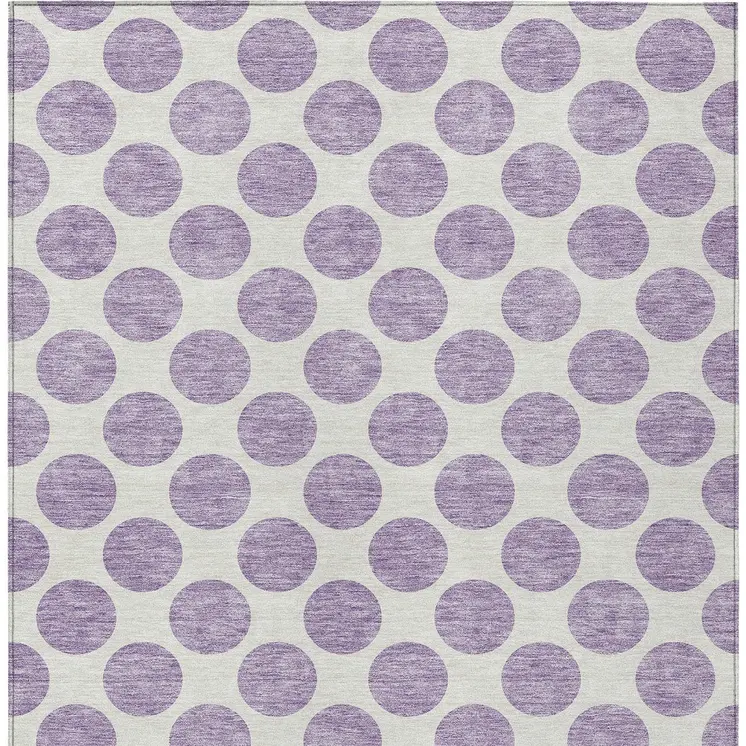 9' X 12' Lavender And Ivory Polka Dot Washable Indoor Outdoor Area Rug