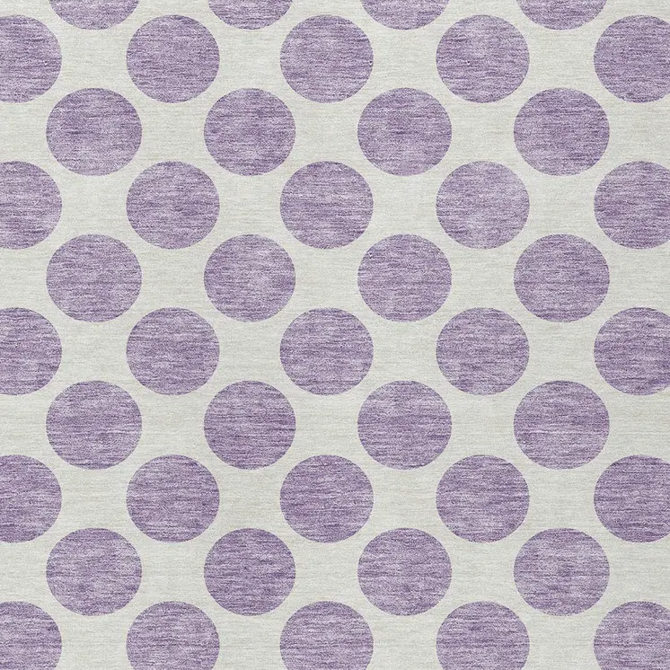 10' X 14' Lavender And Ivory Polka Dot Washable Indoor Outdoor Area Rug