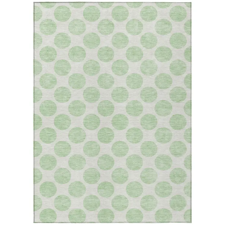 5' X 8' Mint Green And Ivory Polka Dot Washable Indoor Outdoor Area Rug