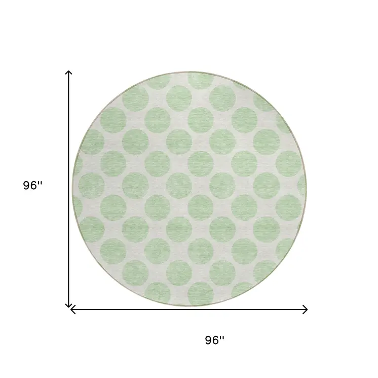 8' Mint Green And Ivory Round Polka Dot Washable Indoor Outdoor Area Rug