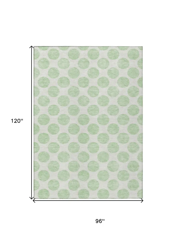 8' X 10' Mint Green And Ivory Polka Dot Washable Indoor Outdoor Area Rug