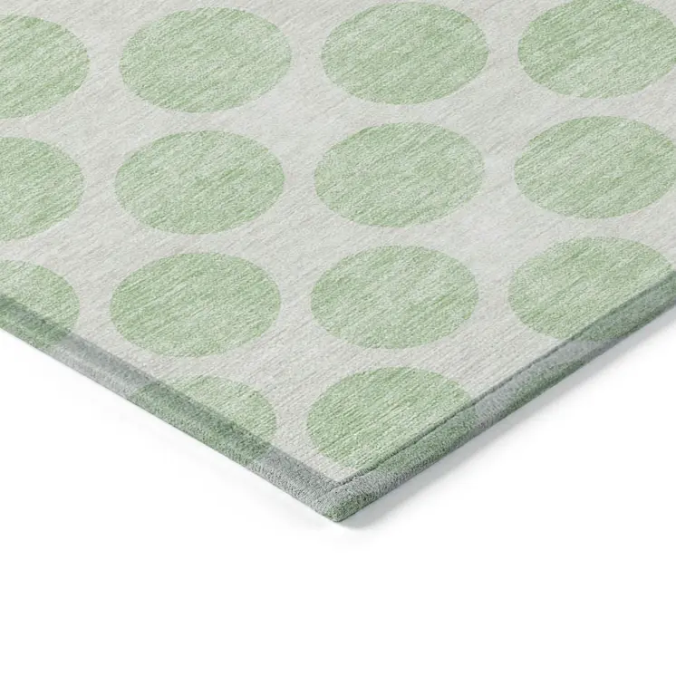 8' X 10' Mint Green And Ivory Polka Dot Washable Indoor Outdoor Area Rug