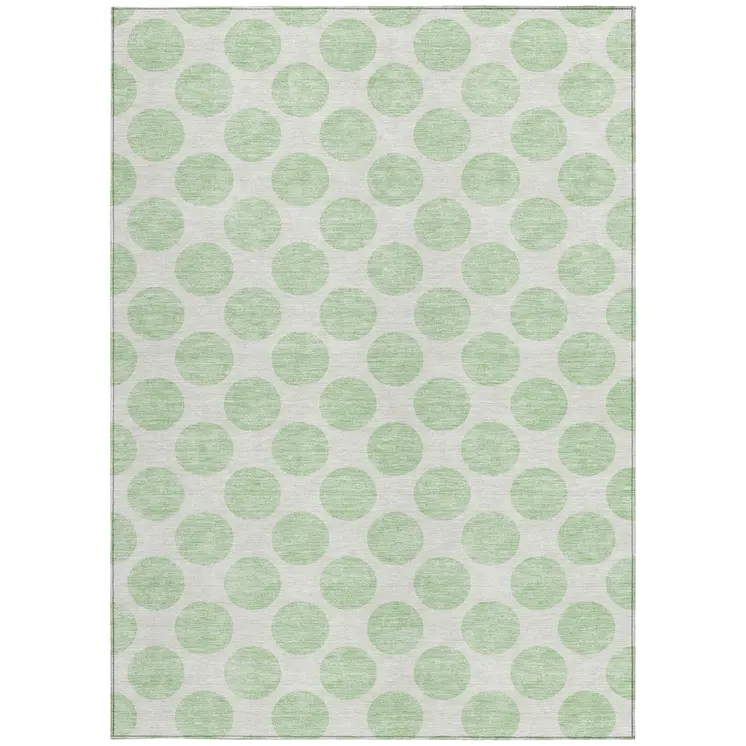 8' X 10' Mint Green And Ivory Polka Dot Washable Indoor Outdoor Area Rug