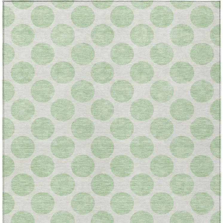 9' X 12' Mint Green And Ivory Polka Dot Washable Indoor Outdoor Area Rug