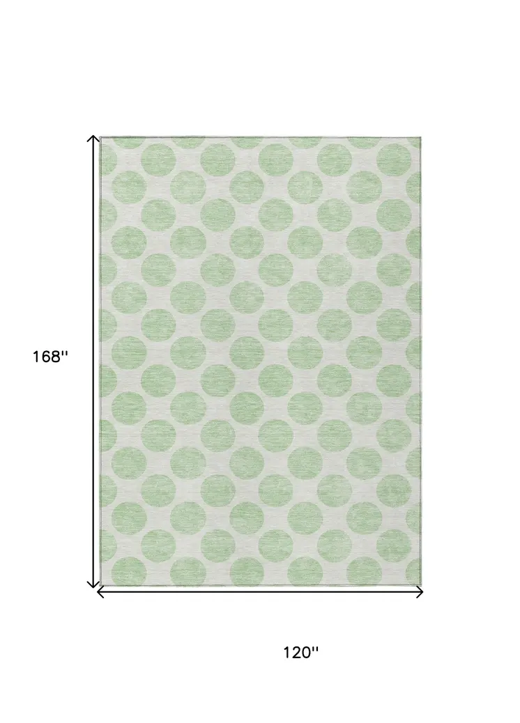 10' X 14' Mint Green And Ivory Polka Dot Washable Indoor Outdoor Area Rug
