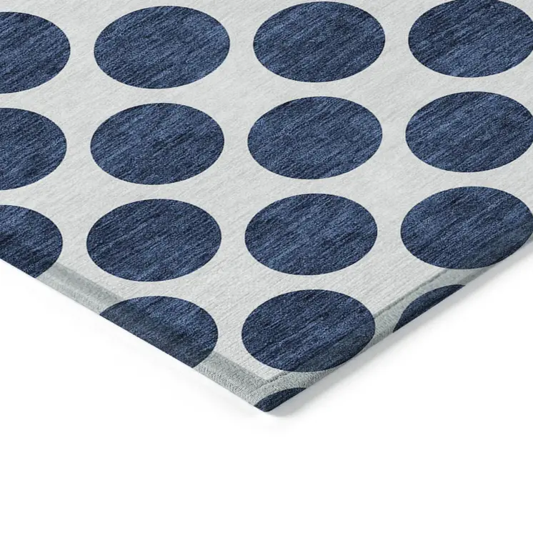 3' X 5' Navy Blue And Ivory Polka Dot Washable Indoor Outdoor Area Rug