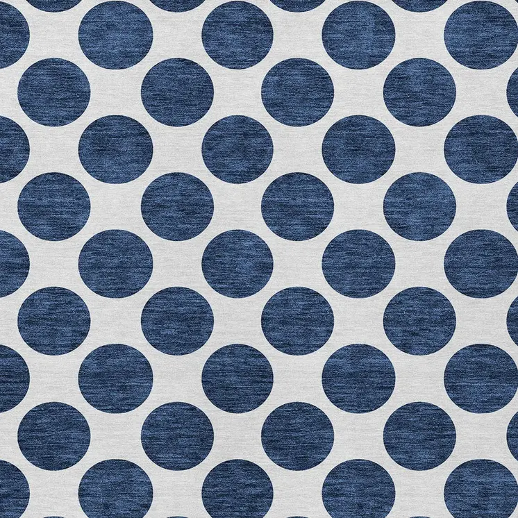 3' X 5' Navy Blue And Ivory Polka Dot Washable Indoor Outdoor Area Rug