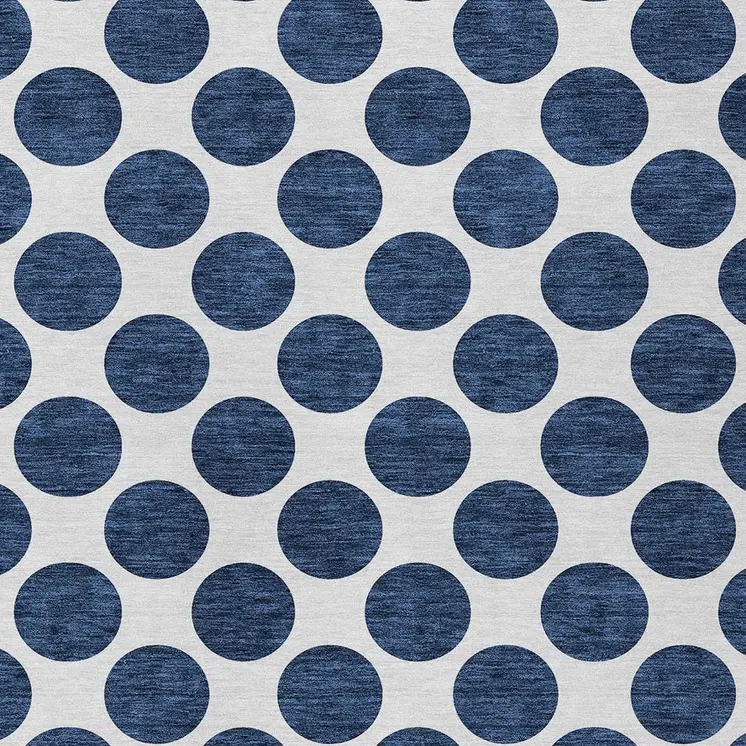 5' X 8' Navy Blue And Ivory Polka Dot Washable Indoor Outdoor Area Rug
