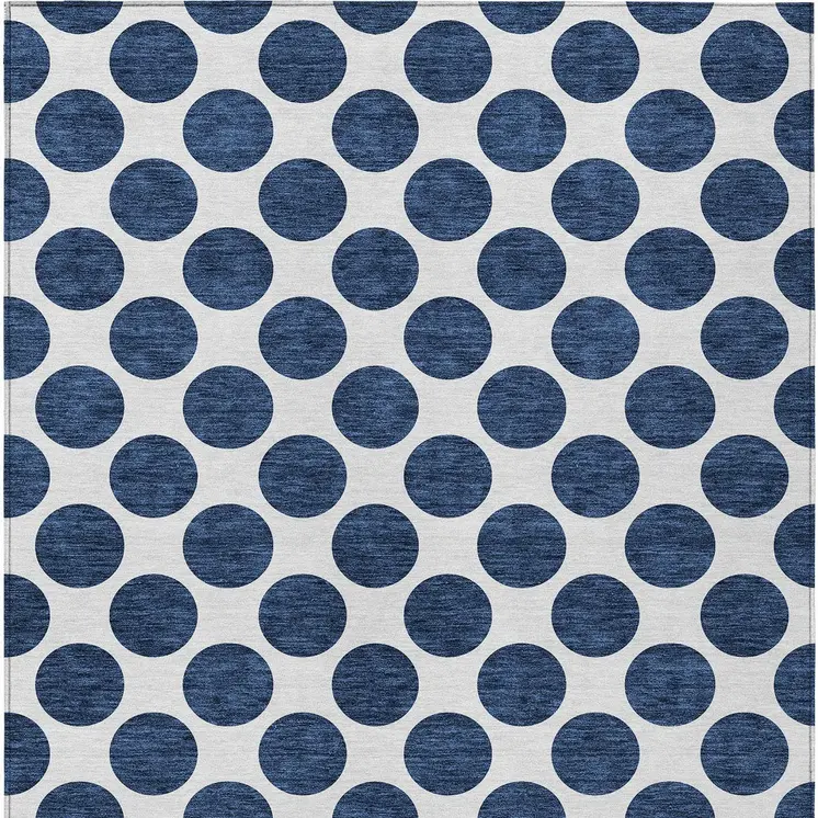 8' X 10' Navy Blue And Ivory Polka Dot Washable Indoor Outdoor Area Rug