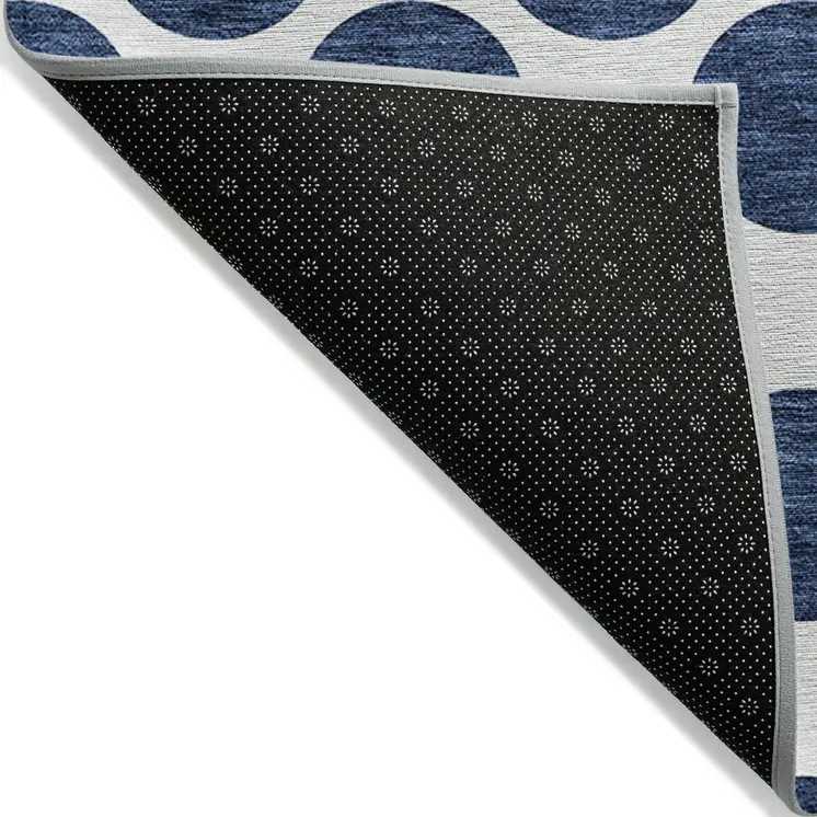 10' X 14' Navy Blue And Ivory Polka Dot Washable Indoor Outdoor Area Rug