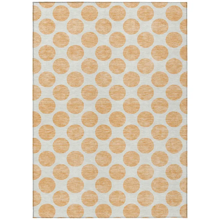5' X 8' Peach And Ivory Polka Dot Washable Indoor Outdoor Area Rug