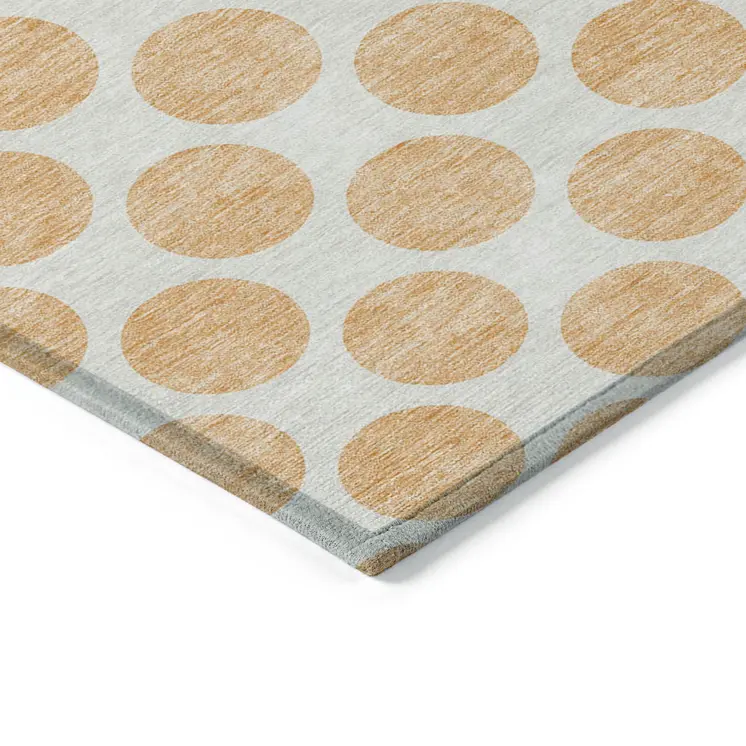 5' X 8' Peach And Ivory Polka Dot Washable Indoor Outdoor Area Rug