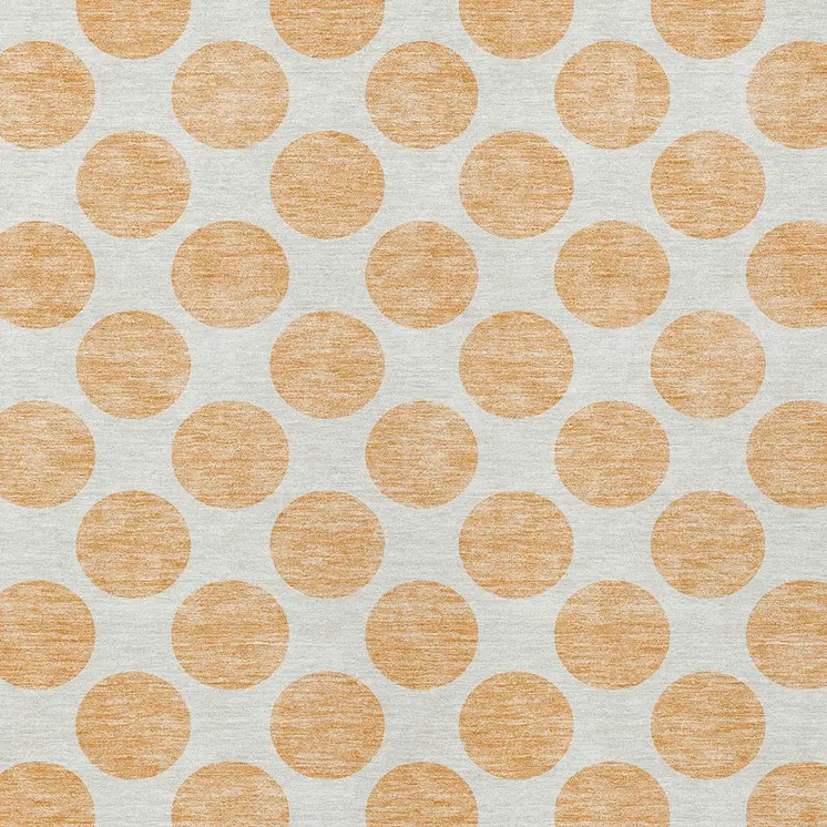 5' X 8' Peach And Ivory Polka Dot Washable Indoor Outdoor Area Rug