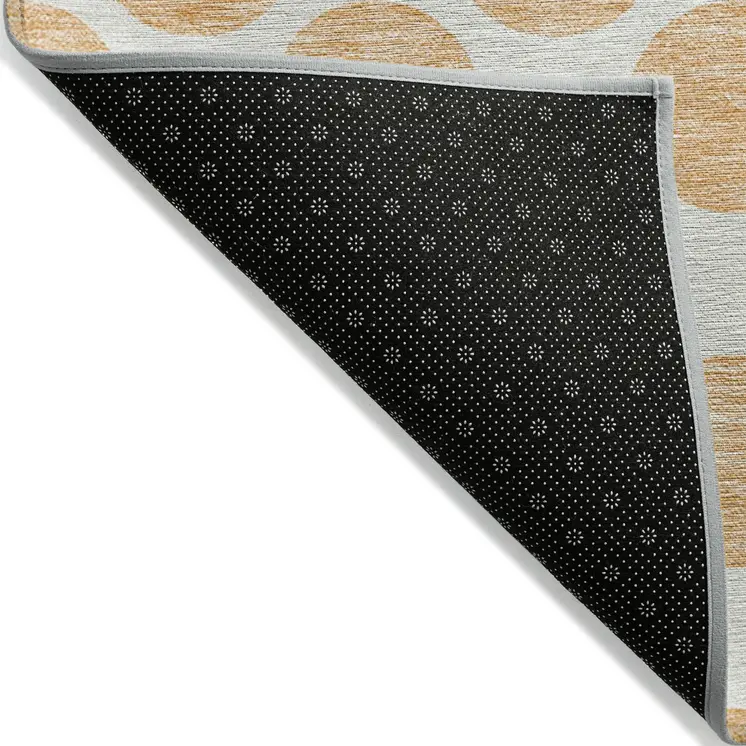 8' X 10' Peach And Ivory Polka Dot Washable Indoor Outdoor Area Rug