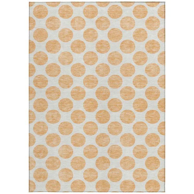 8' X 10' Peach And Ivory Polka Dot Washable Indoor Outdoor Area Rug