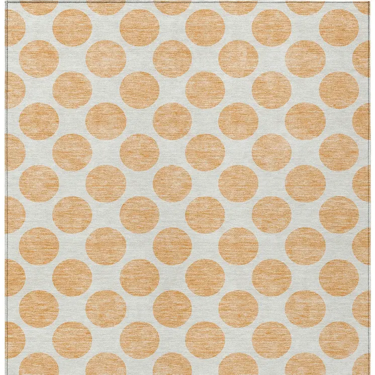 9' X 12' Peach And Ivory Polka Dot Washable Indoor Outdoor Area Rug