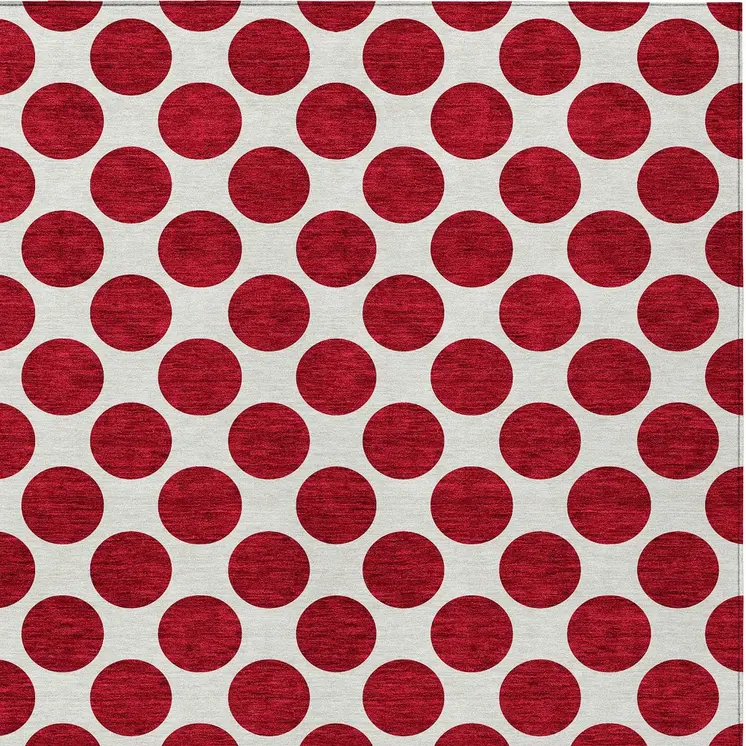 3' X 5' Red And Ivory Polka Dot Washable Indoor Outdoor Area Rug