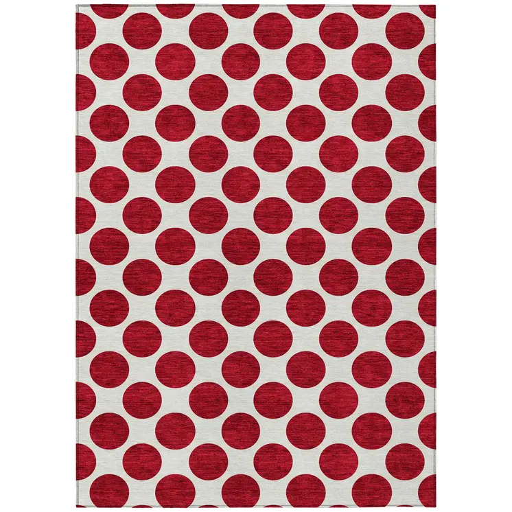 3' X 5' Red And Ivory Polka Dot Washable Indoor Outdoor Area Rug