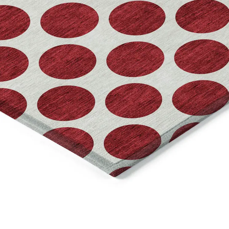 3' X 5' Red And Ivory Polka Dot Washable Indoor Outdoor Area Rug