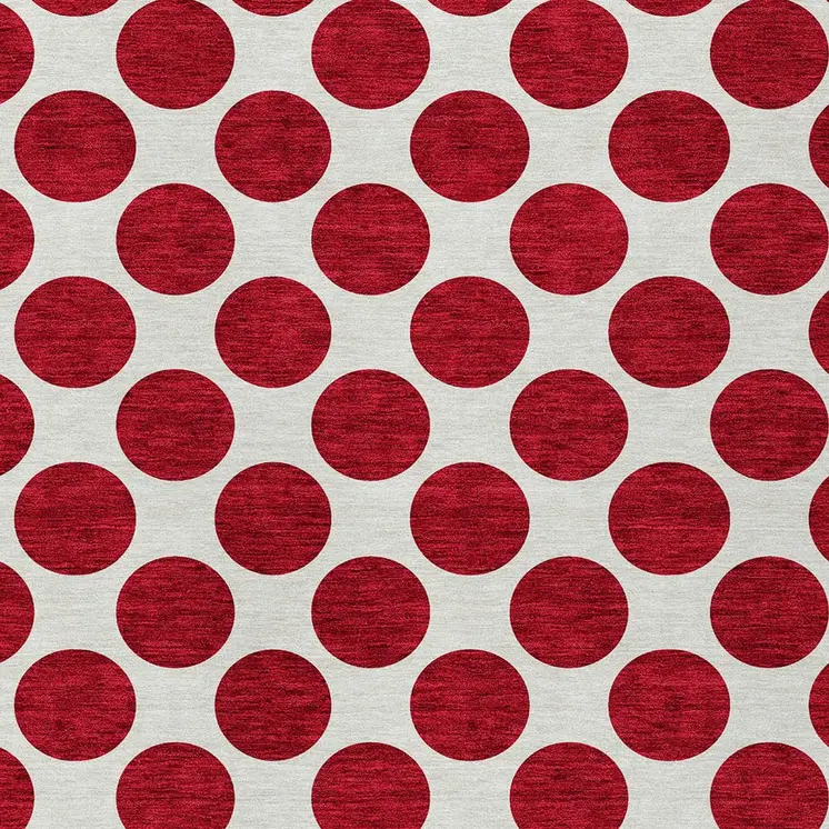 3' X 5' Red And Ivory Polka Dot Washable Indoor Outdoor Area Rug